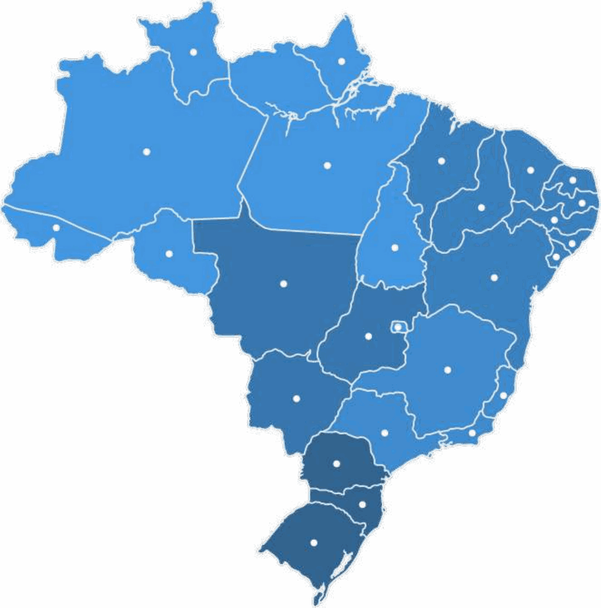Mapa do Brasil com marcações de atuação nacional